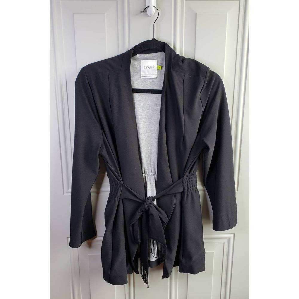 Womens Lysse Black Cardigan Sweater Tie Closure Front Elastic Waist Size Medium